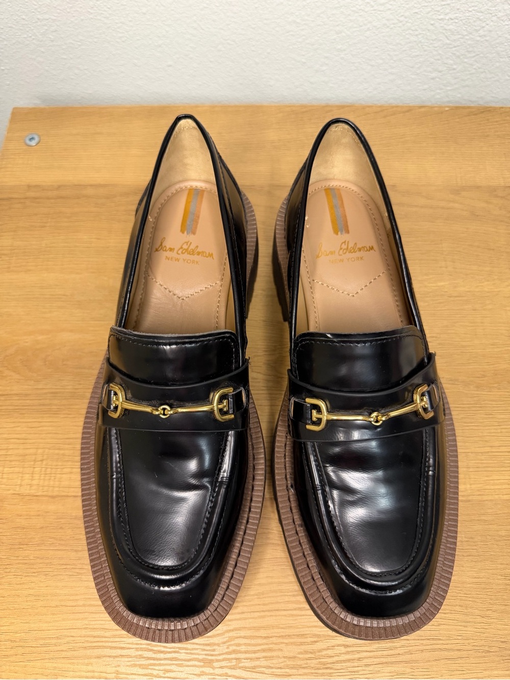 Sam Edelman Black Leather Chunky Loafer with Gold Bit